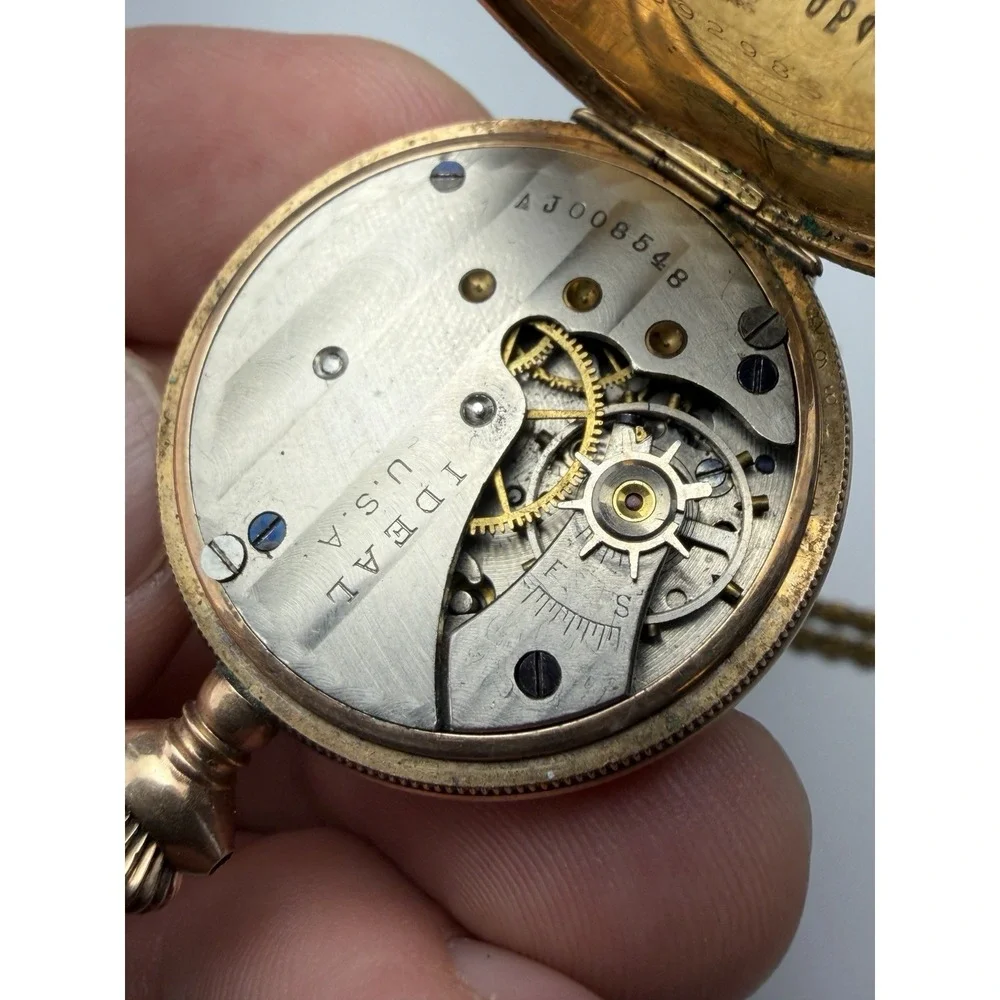 Antique Ideal USA Pocket Watch Gold Filled Chain Fob Running 40.84g